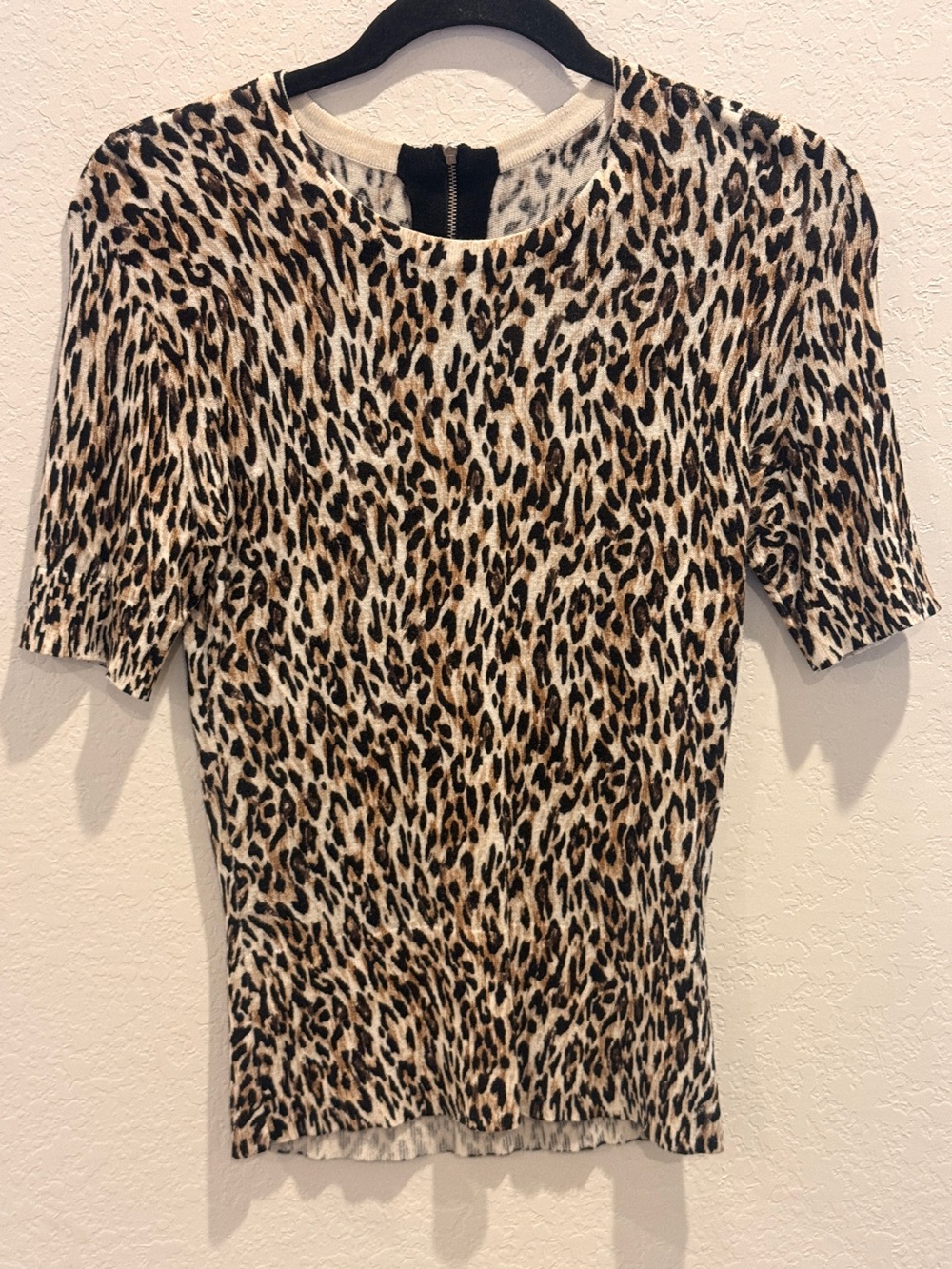 White House Black Market Leopard Print Short Sleeve Top in Beige and Brown